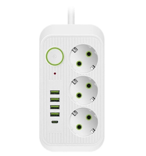 EU-grenuttag med USB-C snabbladdningsportar Vit 2m EU-grenuttag med USB-C snabbladdningsportar Vit 2m