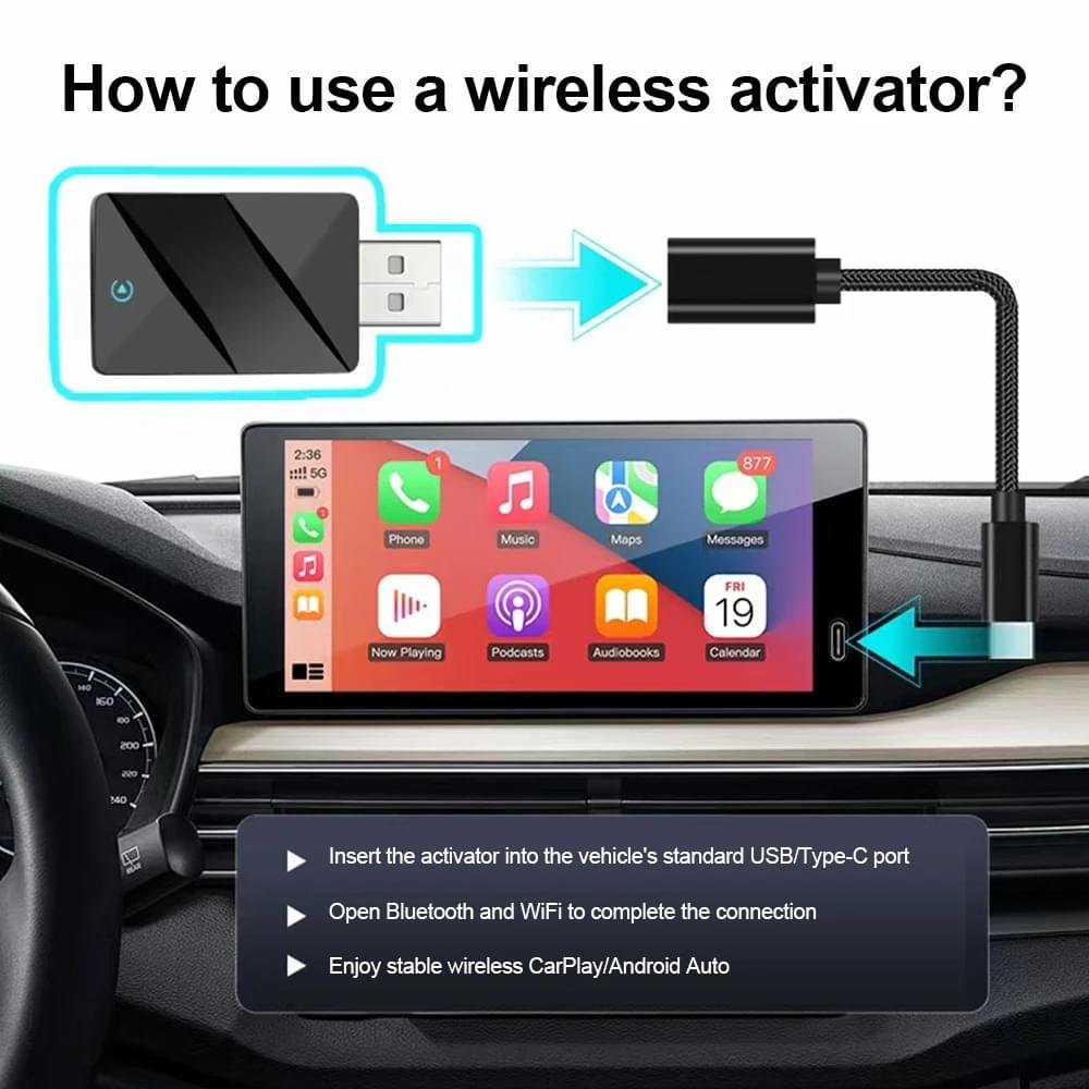 2026 Trådlös CarPlay-adapter – Uppgraderad, Trådlös CarPlay-dongel, Konverterar Trådbunden CarPlay till Trådlös, Plug and Play Trådlös CarPlay-adapter