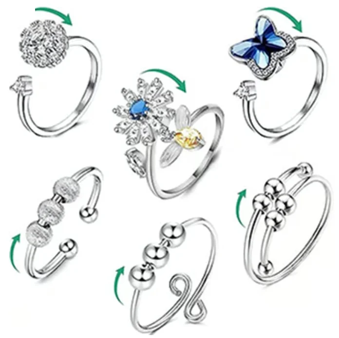 6 st – Fidget-ångestringar, justerbara ringset – Fidgetringar, staplingsbara