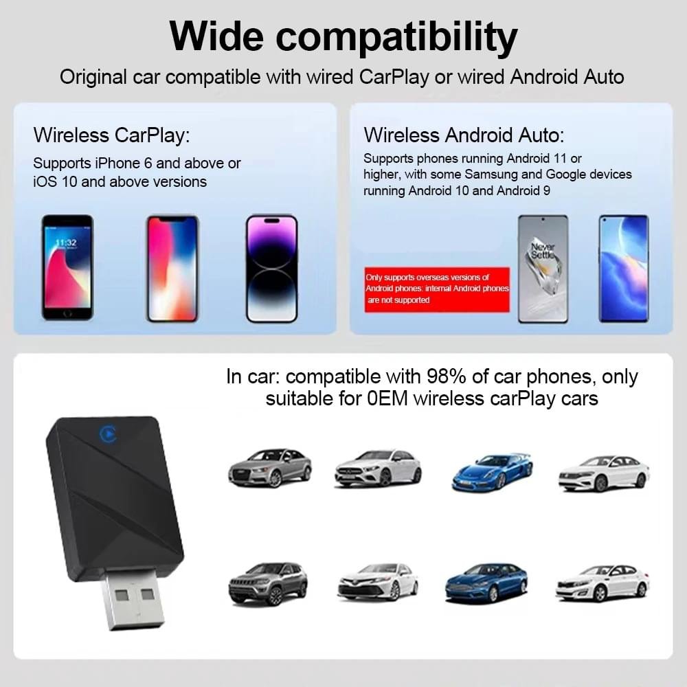 2026 Trådlös CarPlay-adapter – Uppgraderad, Trådlös CarPlay-dongel, Konverterar Trådbunden CarPlay till Trådlös, Plug and Play Trådlös CarPlay-adapter