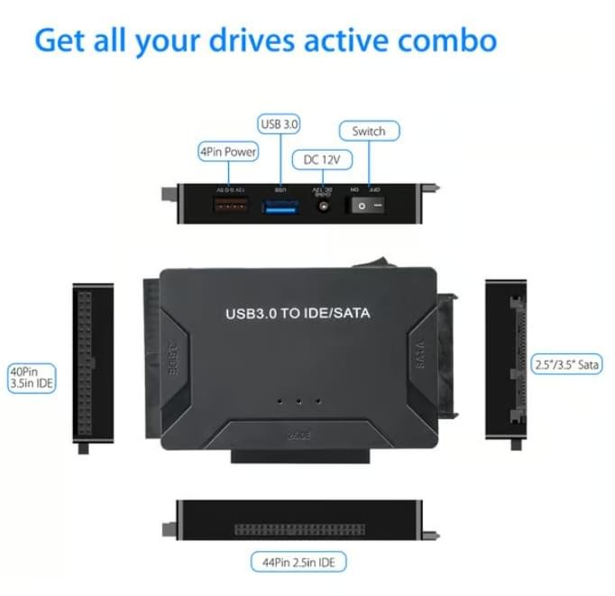USB IDE-adapter – USB 3.0 till SATA/IDE för hårddisk – Kombinationsadapter
