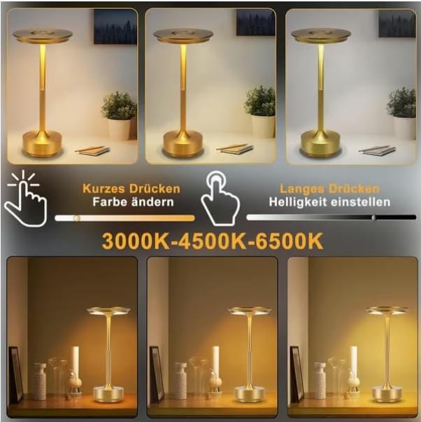 Trådlös bordslampa / skrivbordslampa – LED-lampa – USB-laddningsbar – 1-pack – Guld
