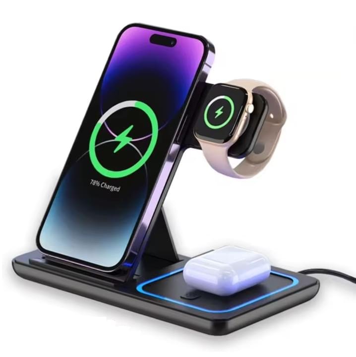 Trådlös laddningsstation 3-i-1 för-Samsung- och-Apple-produkter–Magsafe-kompatibel Trådlös laddningsstation 3-i-1 för-Samsung- och-Apple-produkter–Magsafe-kompatibel