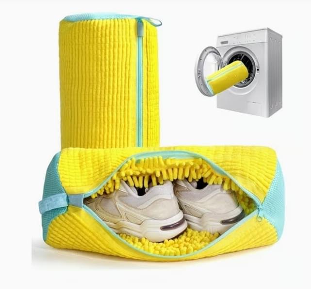 2-Pcs tvättpåsar för skor – återanvändbara rengöringspåsar för sneakers (gul)
