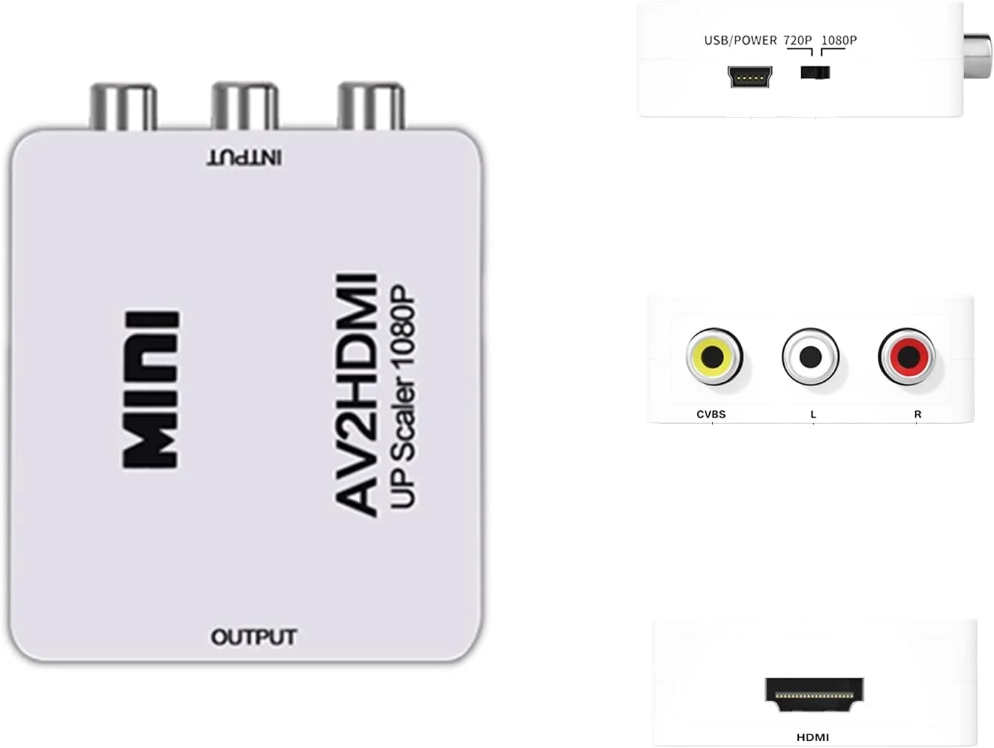 RCA till HDMI-adapter för PS1, PS2, PS3, N64, GameCube – Komposit AV till HDMI-omvandlare för retrokonsoler