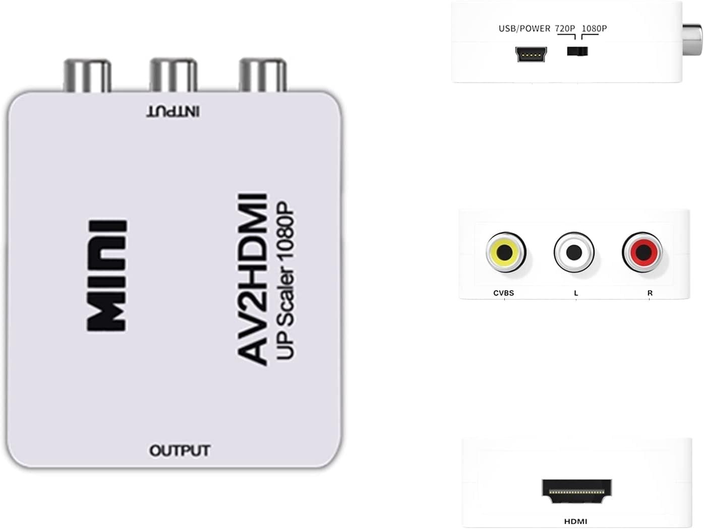 RCA till HDMI-adapter för PS1, PS2, PS3, N64, GameCube – Komposit AV till HDMI-omvandlare för retrokonsoler