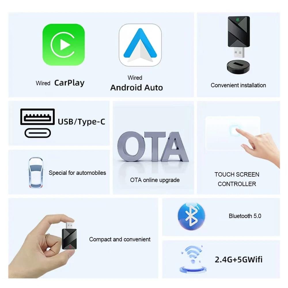 2026 Trådlös CarPlay-adapter – Uppgraderad, Trådlös CarPlay-dongel, Konverterar Trådbunden CarPlay till Trådlös, Plug and Play Trådlös CarPlay-adapter