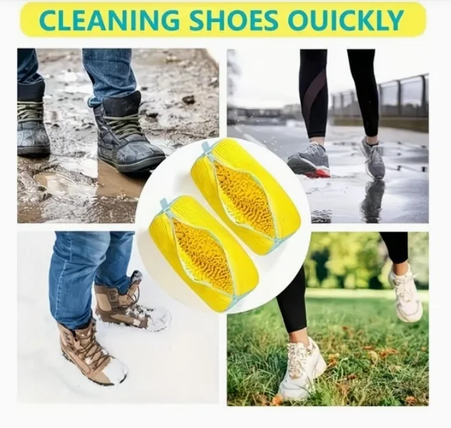2-Pcs tvättpåsar för skor – återanvändbara rengöringspåsar för sneakers (gul)