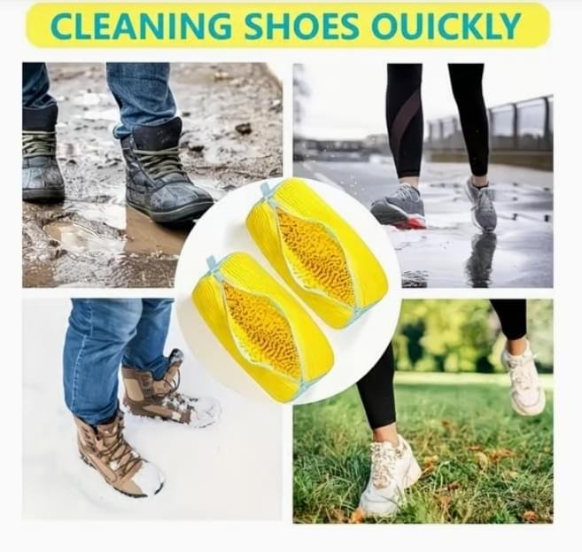 2-Pcs tvättpåsar för skor – återanvändbara rengöringspåsar för sneakers (gul)