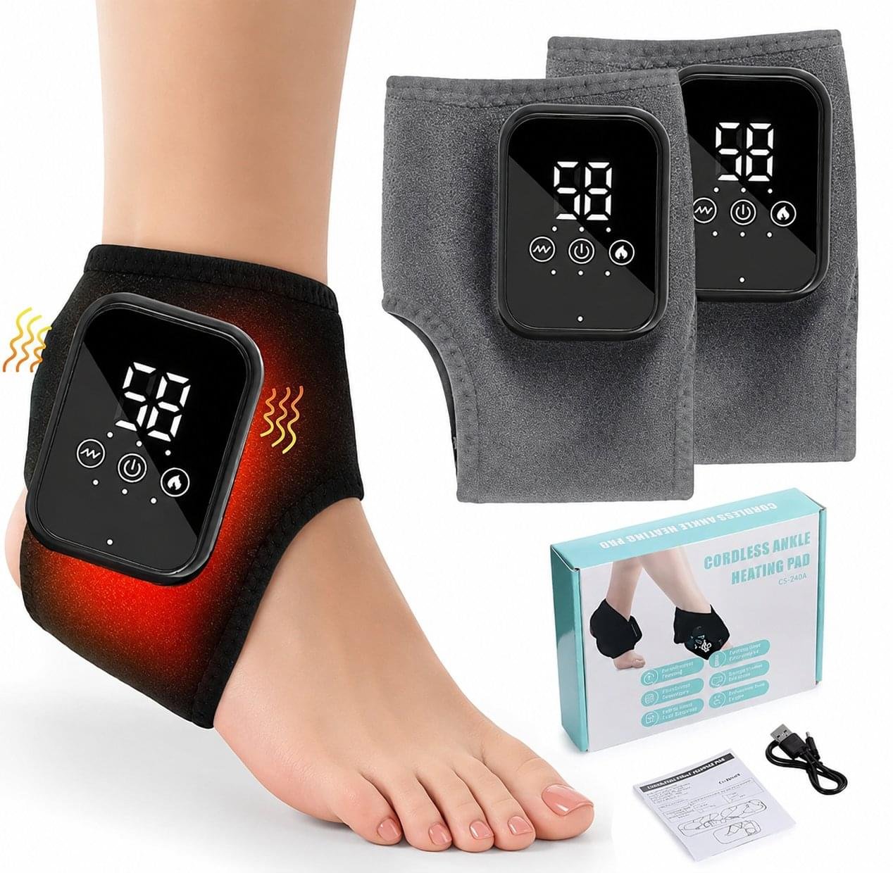 2-pack USB-laddningsbar 3-i-1 elektrisk fotmassageapparat med värme, 3 lägen och 5 nivåer