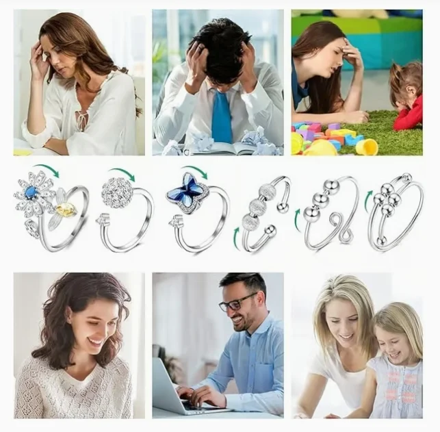 6 st – Fidget-ångestringar, justerbara ringset – Fidgetringar, staplingsbara