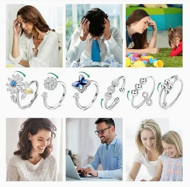 6 st – Fidget-ångestringar, justerbara ringset – Fidgetringar, staplingsbara