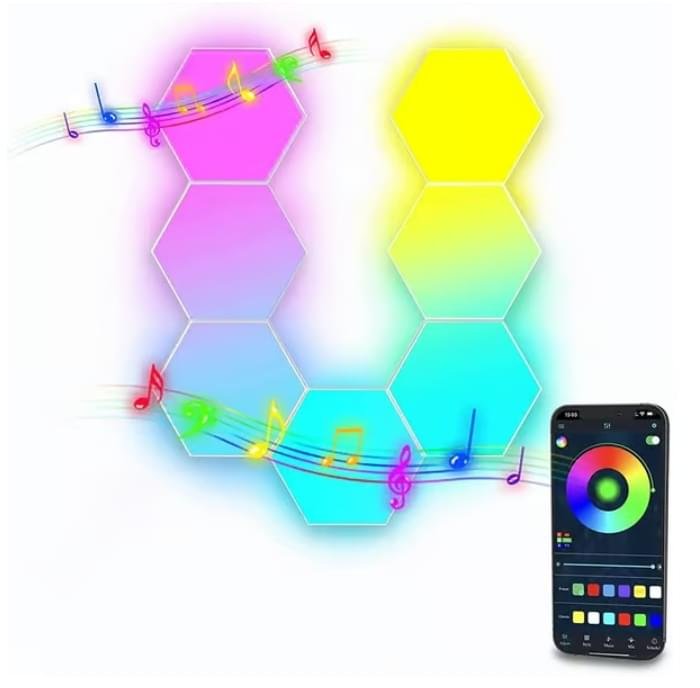 Hexagon vägglampa / LED-lampa i 6 moduler – fjärrstyrd – 1-pack