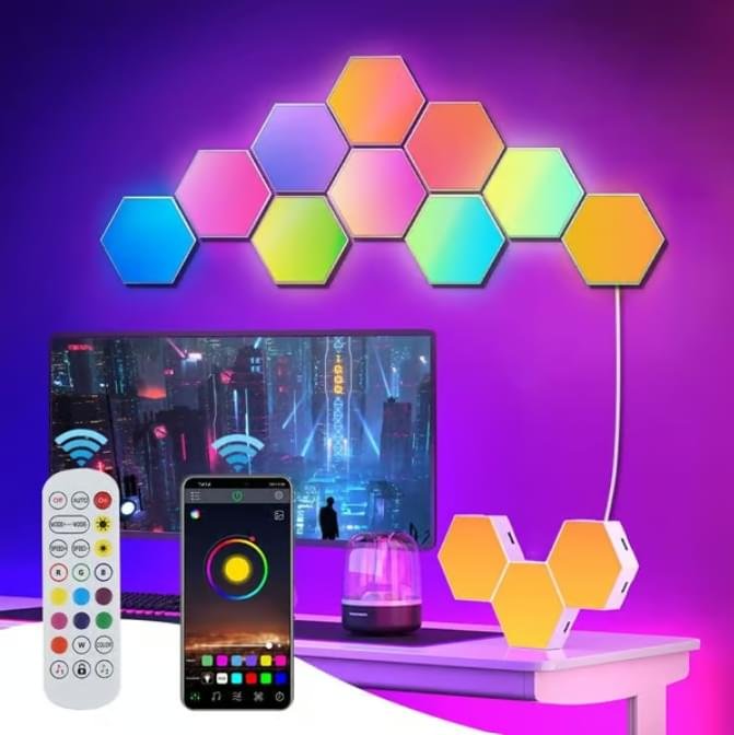 Hexagon vägglampa / LED-lampa i 6 moduler – fjärrstyrd – 1-pack