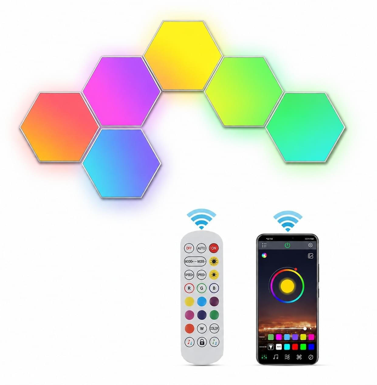 Hexagon vägglampa / LED-lampa i 6 moduler – fjärrstyrd – 1-pack Hexagon vägglampa / LED-lampa i 6 moduler – fjärrstyrd – 1-pack