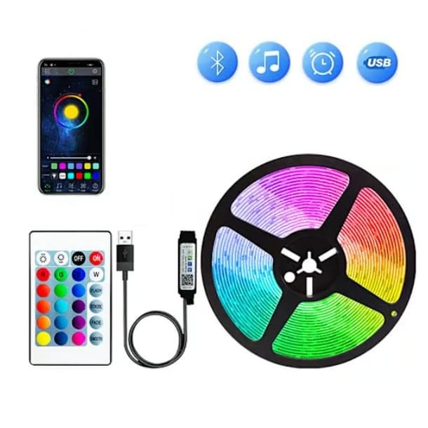 15 m lång LED-list – musiksynk, APP-styrning, RGB-tejp med fjärrkontroll – för sovrum och heminredning