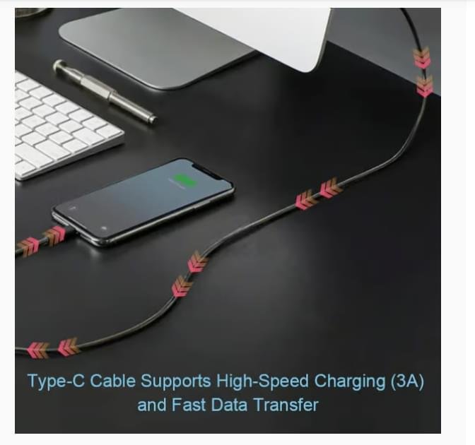 USB 2.0 till USB-C-kabel – 3A snabbladdning – svart – 2 m