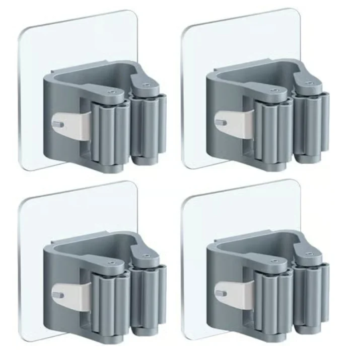 Kvast- och mopphållare – 4-pack – väggmonterad – självhäftande – ingen borrning krävs