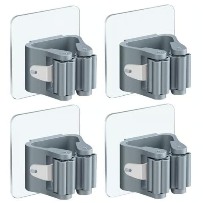 Kvast- och mopphållare – 4-pack – väggmonterad – självhäftande – ingen borrning krävs