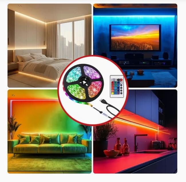15 m lång LED-list – musiksynk, APP-styrning, RGB-tejp med fjärrkontroll – för sovrum och heminredning