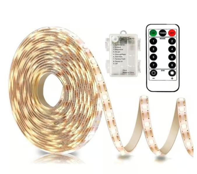 3m batteridriven LED-slinga med fjärrkontroll – vattentät, 8 lägen, dimbar, timer, självhäftande och klippbar (varmvit)