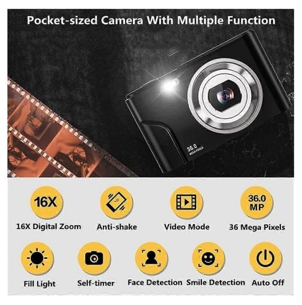 Digitalkamera – 36MP, 16× zoom, 2.7K Full HD Pink